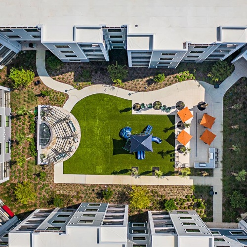 Courtyard aerial view of property courtyard area showing surrounding landscaping