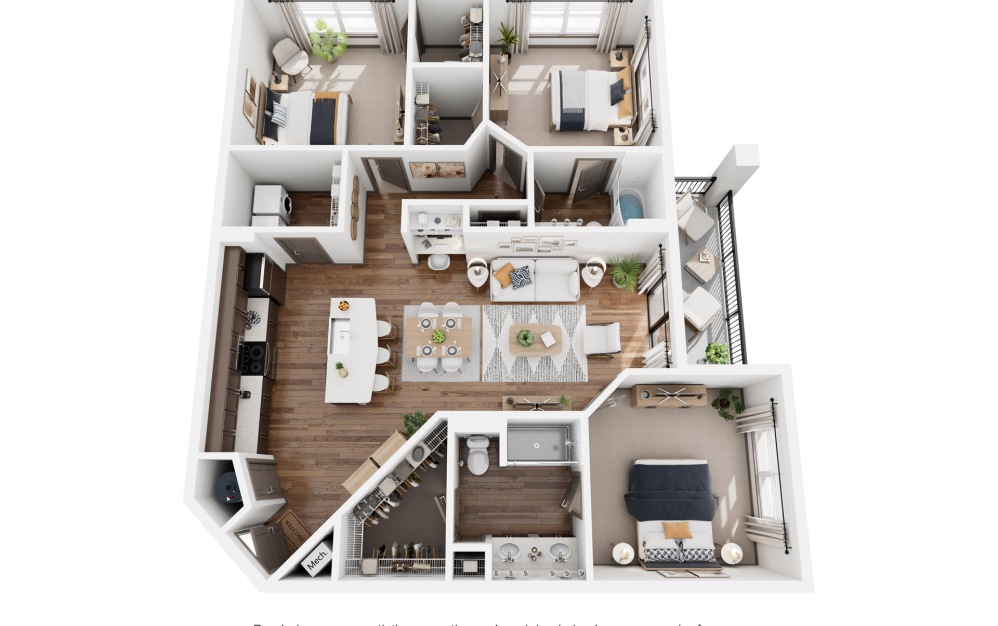 C2 - 3 bedroom floorplan layout with 2 bathrooms and 1473 square feet