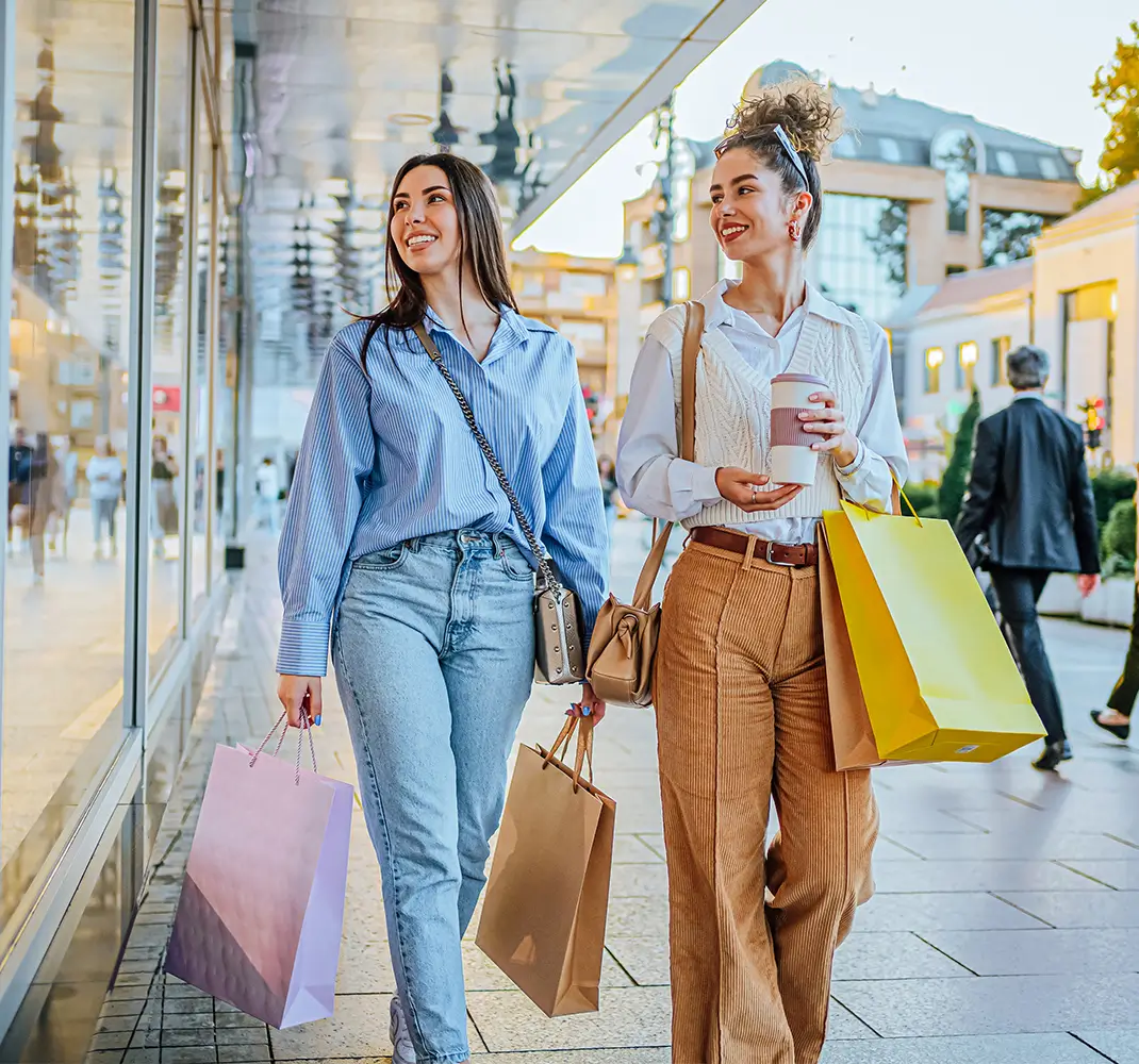 two women shopping at the oaks mall